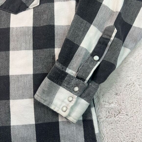 Vintage Wrangler Flannel Shirt Mens 17 / 35 Black White Pearl Snap X-Long West - Picture 5 of 11